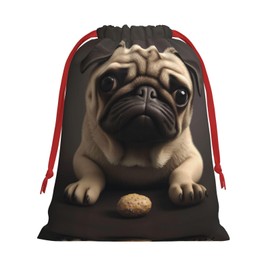 JEKYDOSD Pretty Pug Print Drawstring Gift Bag For Large Xmas Package Storage, Event Party Supplies, Christmas Party Favors