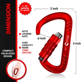RHINO Produxs 12kN Heavy Duty Lightweight Auto Locking Carabiner Clips with Keyrings, for Securing Pets, Outdoor, Camping, Hiking, Twistlock Smart Locking Carabiners for Dog Leash