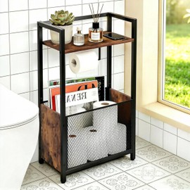 FANTERSI Toilet Paper Holder Free Standing, Black Toilet Paper Holder Stand, Freestanding Toilet Paper Holder for Bathroom Tissue Holder Roll Holder, Magazines, Wipes