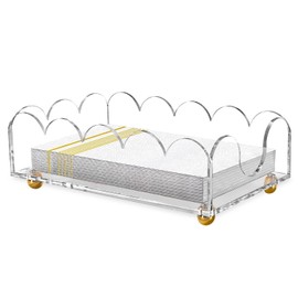Acrylic Napkin Holder for Bathroom 9"x5" Guest Towel Holder for Bathroom Clear Bathroom Disposable Hand Towel Holder with Gold Feet- Rectangular