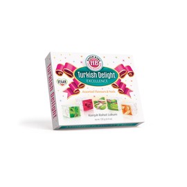 Hazer Baba Turkish Delight Candy with Mixed Nuts & Rose, Lemon, Mint, Vanilla Flavors, Gourmet Snack Box, Traditional, Vegan, Lokum, Loukumi, Delicias Turcas, Halal, Kosher, 4.4oz (125g)