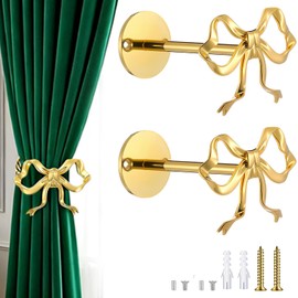 2 PCS Luxury Large Gold Bow Curtain Holdbacks, Wall-Mounted Tiebacks for All Types of Curtains - Luxurious Decorative Holders for Living Room, Bedroom, and Office