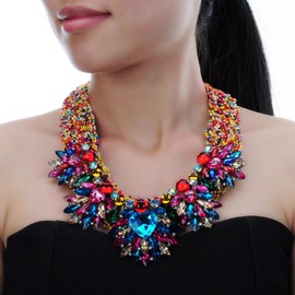 Fashion Multicolor Resin Acrylic Beads Cluster Chain Choker Collar Crystal Rhinestone Bib Statement Pendant Necklace