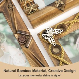 Picture frame 5x7" FOLKOR bohemian photo frame, handmade bamboo frame for child nature meets art commemorative frame, desktop Display, butterfly decoration suitable for bedroom, living room, study, etc.
