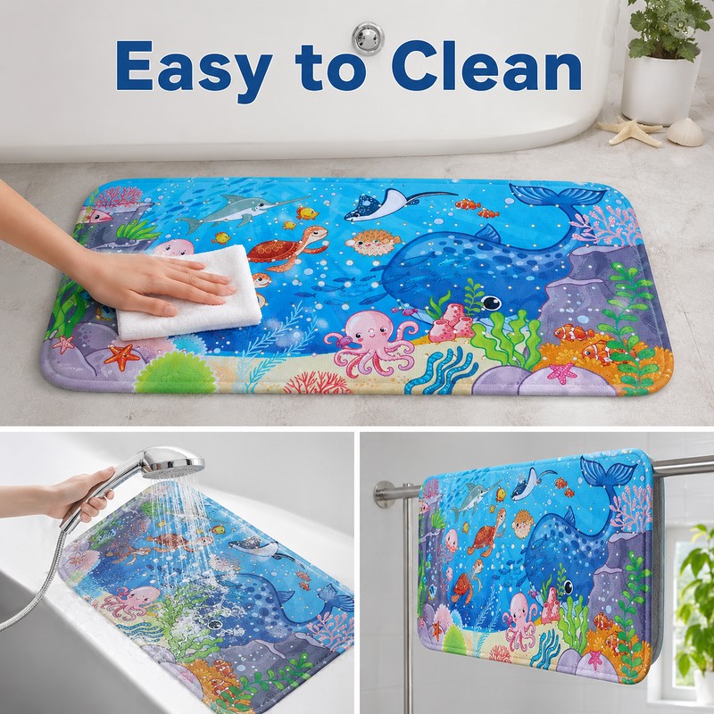 Extra-Long Cartoon Non-Slip Bathtub Mat – PVC Bath and Shower