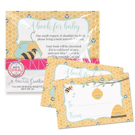 Amanda Creation Book Request Cards Bumble Bee Boy Bring a Book Insert Request for Baby Shower - 20 2.5 by 4 Inch Double Sided Gift Tags, Made in the USA
