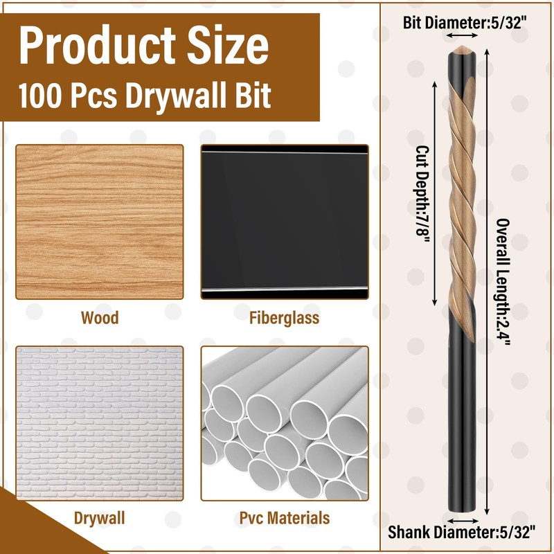 Tondiamo 100 Pcs Drywall Router Bits 5/32" Drywall Guidepoint Cutting