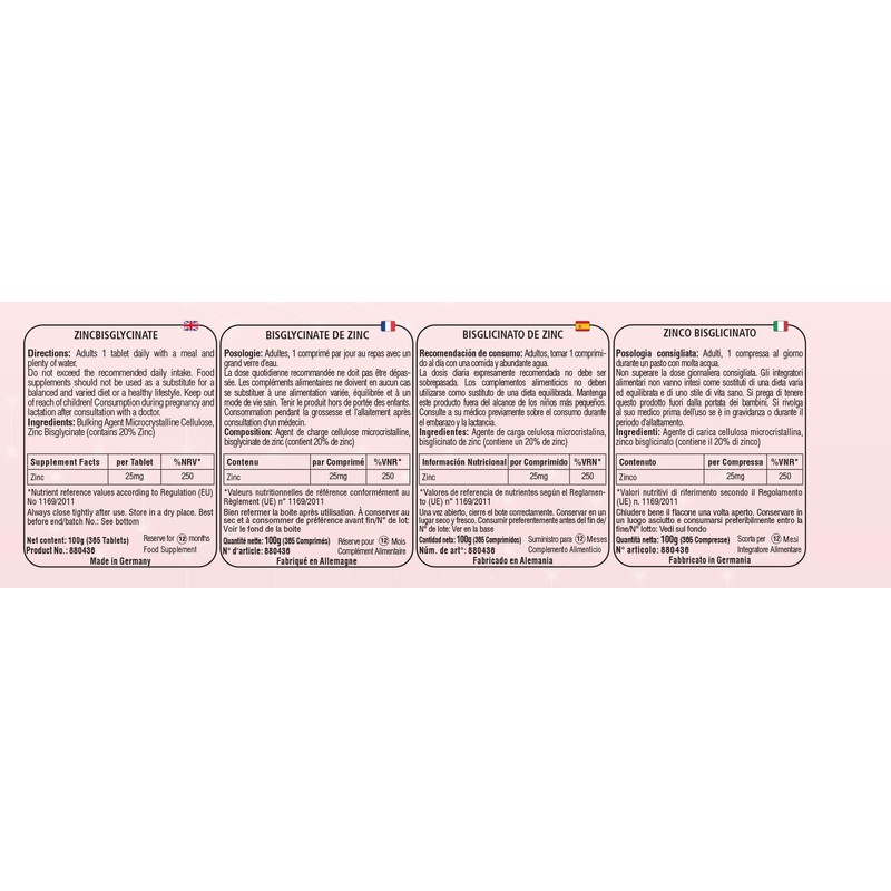 Zink 25mg - 365 Tabletten - Zink Bisglycinat - Hochdosiert