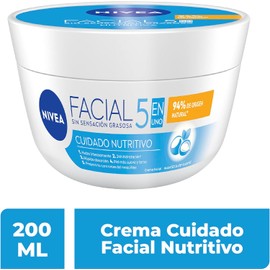 NIVEA Crema Facial Hidratante 5 En 1 Cuidado Nutritivo 200 ml | Ligera, Rápida Absorción | 24H Humectación | Sin Sensación Grasosa | Para Todo Tipo de Piel | Nutrición y Suavidad Diaria