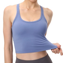 brasier deportivo con espalda cruzada para mujer, sin aros, acolchado para gimnasio, correr, entrenamiento, yoga, con brasier integrado, Azul Capri, 10