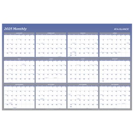 AT-A-GLANCE 2025 Wall Calendar, Dry Erase Wall Planner, Monthly, 48" x 32", Extra Large, Vertical/Horizontal, Reversible, 12-Month, Blue (A1152-25)