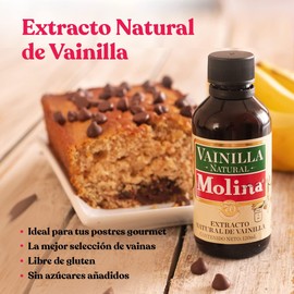 Molina® Extracto Natural de Vainilla Gourmet – 120 ml | Líquido Premium de Vainas Naturales | Kosher | Sin Gluten, Sin Azúcar | Ideal para Repostería, Postres y Bebidas