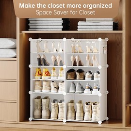 MAGINELS Shoe Rack Shoe Storage Cabinet Free Standing Plastic Shoe Shelves Organizer for Closet Hallway Bedroom Entryway (White, 2 by 6)