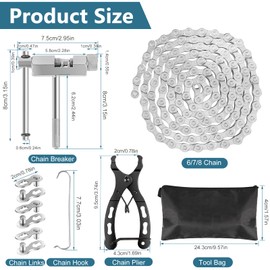 Muyohix Bicycle Chain 6/7/8 Speed Bicycle Chain 1/2 x 3/32 Inch 116 Links Bicycle Chain Stainless Steel Tool with Chain Breaker, Bicycle Chain Pliers, 3 Pairs Chain Lock for Road Bike Mountain Bike