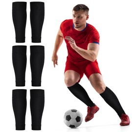 AMFUN Football Sock Sleeves, Soccer Shin Guards Sleeves, 3 Pairs Elastic Football Shin Sleeves, Team Leg Sock Sleeve for Football Games Beginner Teenagers Adults-Black-37CM