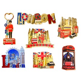 7-Piece Set of London Icons Metal Fridge Magnets - UK Landmarks Collection