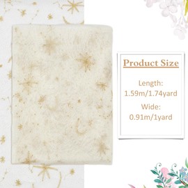BENECREAT 90cm Glitter Tulle Fabric, 159cm Stars Moon Lace Fabric Polyester Embroidered Mesh Lace Accessories for Wedding Veils, Formal Dress, Curtain Home Decor, Apricot