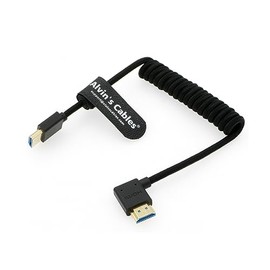 Alvin's Cables Ultra HD 8K HDMI 2.1 Braided Coiled Cable HDMI for Atomos Ninja V, Portkeys BM5, for Feelworld Monitor, for Canon C300, Z CAM E2, for Sony FS5| FS7| A7S3 Cameras Straight to Left Angle
