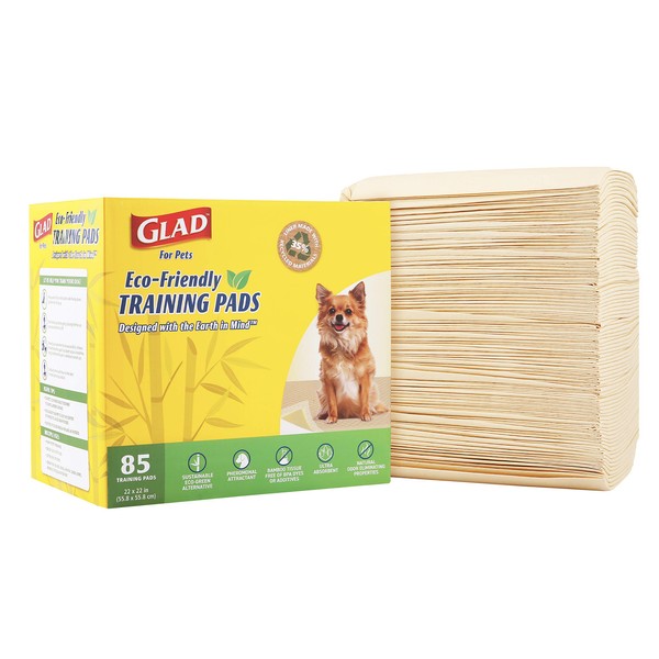 Glad for Pets Earth Friendly Bamboo Training Pads | Eco Friendly Puppy Pads for All Dogs | 85 Super Absorbent Puppy Training Pads, Deodorizing Dog Training Pads for Pets