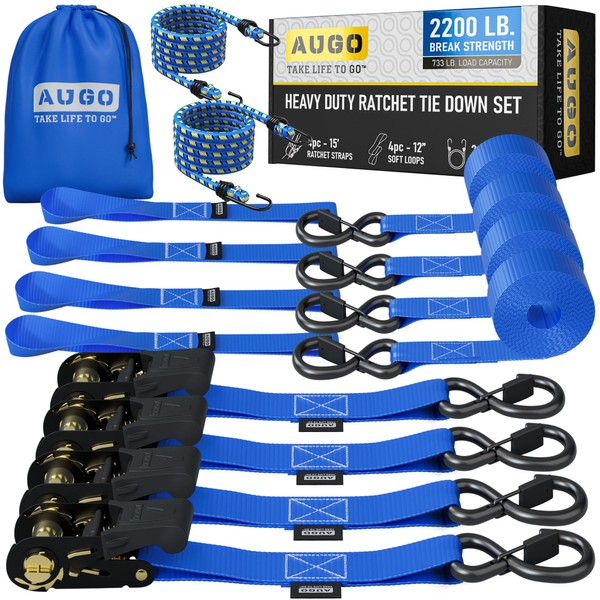 AUGO Ratchet Straps Heavy Duty 4 Pack -15 FT -