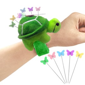 Bonito cojín de tortuga para coser con magnético, pulsera a presión para alfileres y agujas, incluye 50 bonitos pasadores rectos de mariposa.