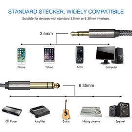 6.35mm 1/4" to 3.5mm 1/8" Male TRS Stereo Audio Cable with Alloy Housing and Nylon Braid for Smartphone, PC, Home Theater, Amplifier and Mixing Console, 6.6Ft/2M