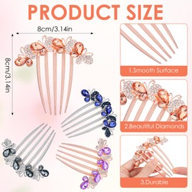 Tyqour 4 Pieces Hair Combs with Rhinestone Butterflies and Flowers Hair Combs for Women Bridal Hair Accessories Rhinestone Hair Side Combs Flowers Bridal Hair Accessories Hair Comb Bride for Women