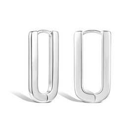 ALEXCRAFT 925 Silver Earrings Rectangular Hoop Earrings Women's 14 Carat Gold-Plated Earrings Square Small Cartilage Huggie Hoop Earrings Hypoallergenic Solid Earrings Medium Hoop Earrings 25 mm x 13