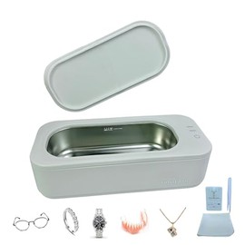FotroCanic Ultrasonic Jewelry Cleaner, 47KHz Professional Portable Home & Travel Cleaning Device with 3/5 Min Modes, 12oz Hand Free Cleaning Pod for Necklace, Eyewear, Denture, Razors, Barber Tool