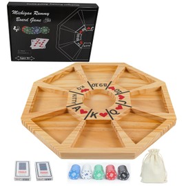 Jyquorp Michigan Rummy Game Deluxe Set Perfect Blend of A Royal Game of Hearts Rummy Poker Wooden Tripoley Board Game Betting Bluffing Game Classical Family Card Game for 100 Chips（Walnut）