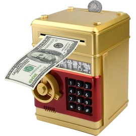 Piggy Bank Electronic Mini ATM for Kids,Money Safe Box Cash Coin Can Password Code Lock for Kids-Hot Gift,Best Present for Children Boys Girls - Color: Black