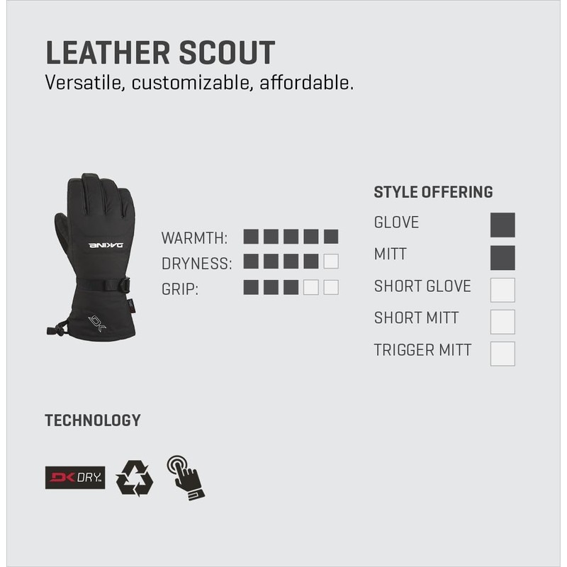 Dakine Men's Leather Scout Mitten Mittens Size L Colours Black