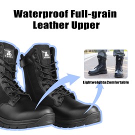 LUDEY Black Tactical Boots for Men Side Zipper Military Combat Boots Waterproof Lightweight Hiking Boots Outdoor Motorcycle Boots IDS928-Tan-10US