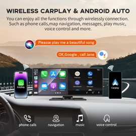 Largest 11.5" Portable Carplay Screen for Car, 4K Wireless Car Play & Android Auto, Upgrade Touchscreen with Dash Cam, App Control/Loop Recording/Backup Camera/Mirror Link/GPS/FM for All Vehicles