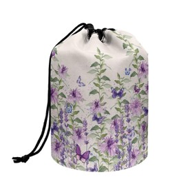 Poceacles Drawstring Makeup Bag Portable Cosmetic Bags Pouch Organizer Multifunctional Toiletry Bucket Bag Storage Pocket, Butterfly Floral Violet, One Size