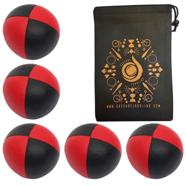 5 x Pro 115g Cascade Classic Black Theme Juggling Balls - Thud Juggling Balls & Bag - Set of 5 Juggling Balls (Red and Black)