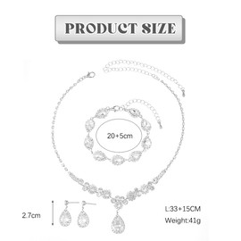 FDEETY Jewellery Set Drop Cubic Zirconia Copper Jewellery Set 3 Pieces Bracelets Earrings Necklace Ideal for Brides, Special Occasions and Elegant Evening Dresses, Brass, Brass.