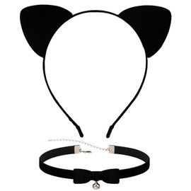TIutmivo Cat Ears Headband, Cat Hair Bands, Hair Accessories, Cat Ears Headband, Cat Ears Headband for Women Girls Cosplay Costume Party Black (Cat Ear + Necklace)