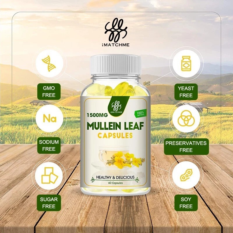 Mullein Leaf Capsules Vegan Natural Dietary Supplement For Lung Cleanse