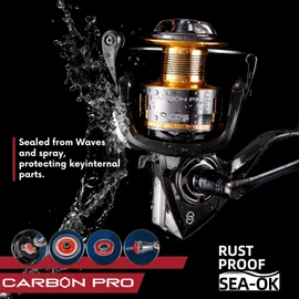 Cabom Nytex Saltwater Spinning Reel with Carbon Fiber Body, Stainless Steel Main Shaft, 5.2:1 Gear Ratio, 20KG/44Lbs Max Drag, 13+1 BBS Powerful Long Shot Reel for Surf Casting, Size 1000-6000