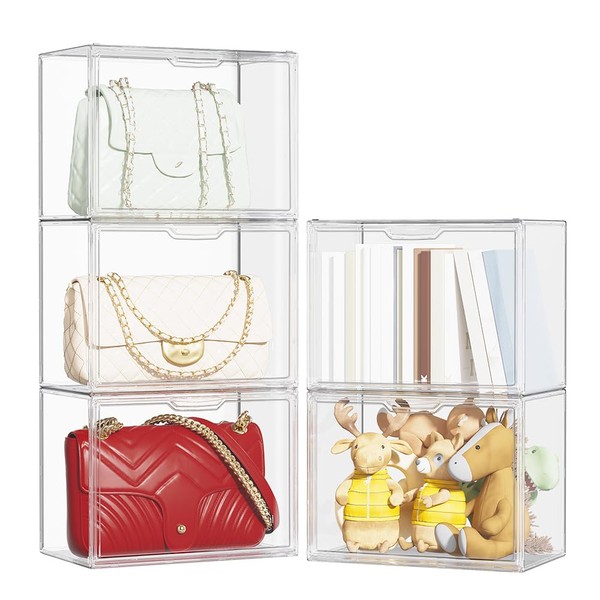 5 Pack Clear Handbag Storage Boxes with Magnetic Doors –