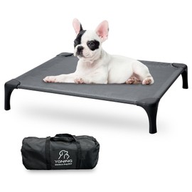 Yaning Outdoor Dog Bed with Portable Bag, Easy to Assemble Elevated Dog Bed for Medium Small Dogs, Raised Dog Cot with Pet-Friendly Feet, Breathable Mesh for Camping or Travel, Dark Grey