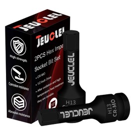 JEUCLEL 2Pcs 13mm Hex Impact Bit Socket, H13 1/2-Inch Impact Drive Allen Socket, Cr-Mo Steel Lengthen Hex Screwdriver Adapter for Electric Ratchet Wrenches Fastening Screws