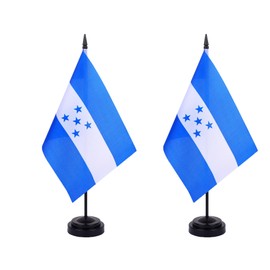 WXTWK 2 Pack Honduras Flag Honduras Deluxe Desk Flag Set - Mini Small Honduran Table Office Flags with Black 12" Solid Pole Stand Base Classroom Meeting Desktop Decorations