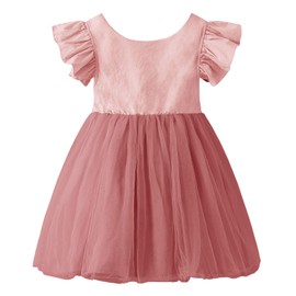 LYXIOF Toddler Baby Girl Tutu Tulle Dress Cotton Linen Ruffle Back Bowknot Princess Party Dresses Dusty Pink 100CM