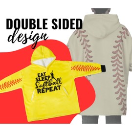 Softball Gifts, Softball Gifts for Team, Wearable Blanket Hoodies for Adults, Oversized Flannel Hooded Blankets, Gifts for Birthday, Christmas, and so on, One Size Fits All Yellow
