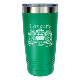 Gregory Irish Coat of Arms Stainless Steel Green Travel Tumbler