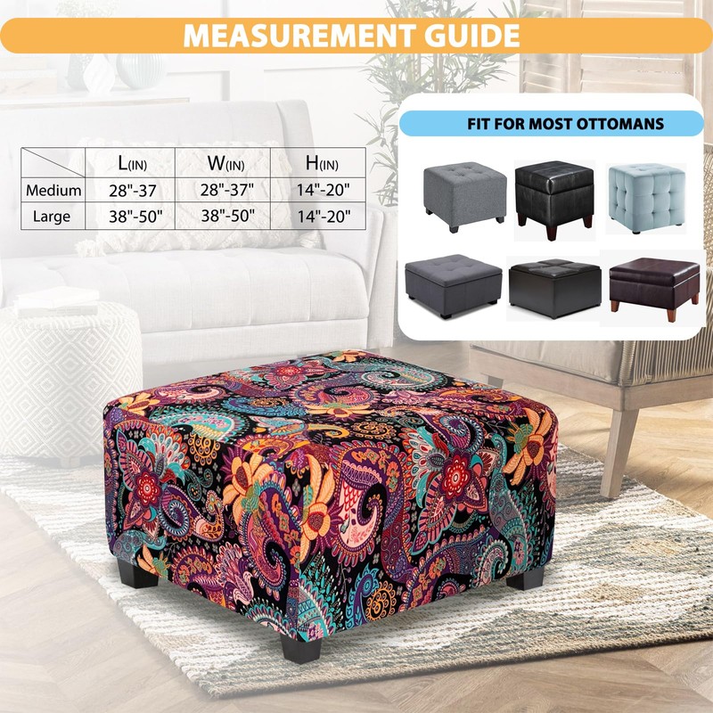 TOPHMDECOR Ottoman Cover Square Slipcovers Printed,Stretch Footrest Stool Cover for