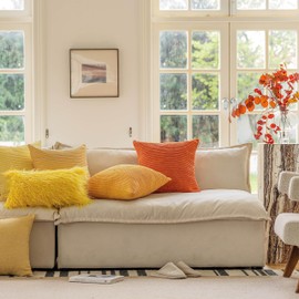 Home Brilliant Fall Pillow Covers 20x20 Burnt Orange Throw Pillow Cases Set of 2 Striped Corduroy Plush Velvet Cushion Cover for Couch Rust, 50cm, 20 x 20 Inch, Orange