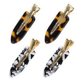 4 PCs Tortoise No Crease Hair Clips for Women Girls No Bend Clips for Hair, Alligator Hair Tools for Styling Barettes Decorative Hair Clips for Makeup Skincare Salon (Terrazzo & Leopard Print)
